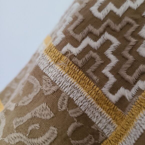 Chicos Buttered Rum Diamond Artisan Beaded Boho Fringed Linen Blend Jacket sz S - Picture 5 of 9